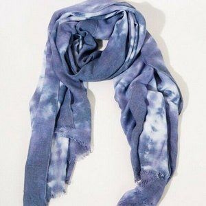 Umgee Scarf Tie Dye Blue Gray Frayed Edge Wrap